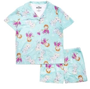 Nwt Disney Princess Frozen Soft Button Up Shorts Pajamas Set Girls Size 10